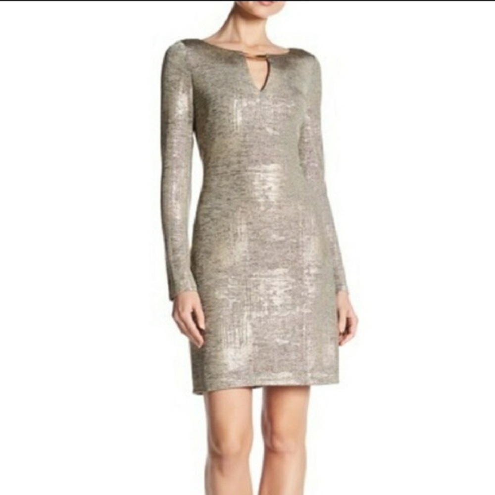 Vince Camuto Gold Cocktail Party Long Sleeve Dress
